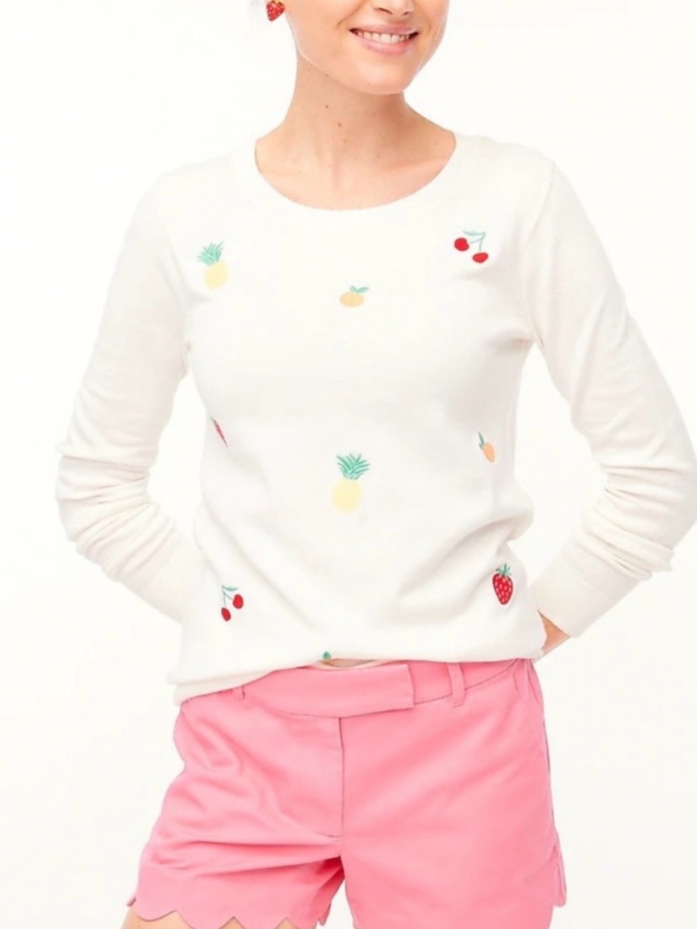 J. Crew Embroidered Fruit Teddie Sweater Size S